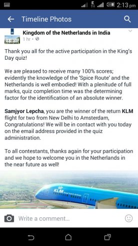 Samjyor wint quiz Nederlandse ambassade!